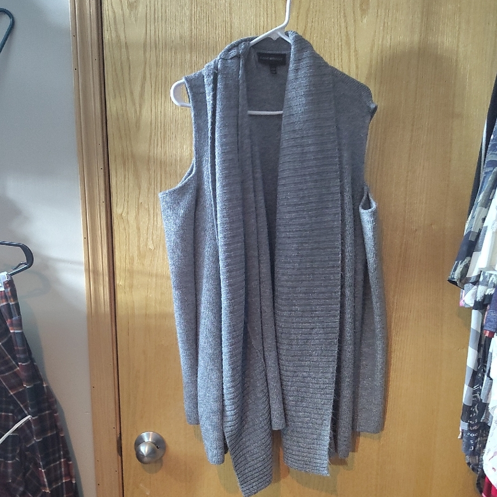 Lane Bryant Gray Shoulderless Drape Cardigan Vest
